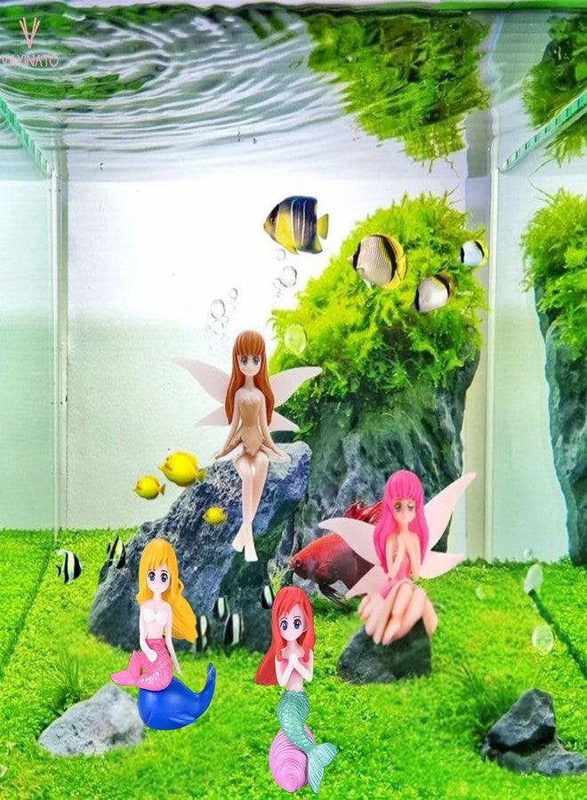 VAYINATO® (Pack of 4 (2-Mermaid & 2- Fairy Mermaid) Miniature Cute Resin Toys for Aquarium Fish Tank Decoration, Desk, Terrarium, Cake and Indoor DIY Decorations - Image 2